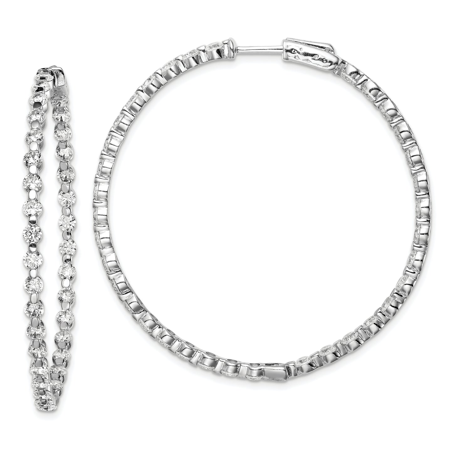 Sterling Silver Shimmer Rhodium-Plated 78 Stone 2.75mm Cz In And Out Round Hinged Hoop Earrings