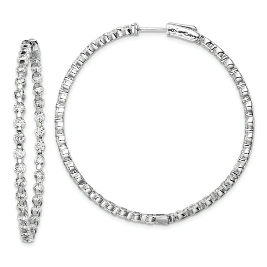 Sterling Silver Shimmer Rhodium-Plated 78 Stone 2.75mm Cz In And Out Round Hinged Hoop Earrings