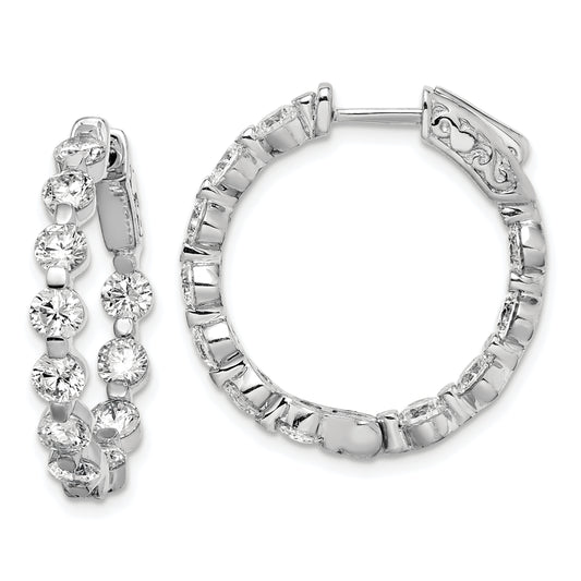 Sterling Silver Shimmer Rhodium-Plated 22 Stone 3.5mm Cz In And Out Round Hinged Hoop Earrings