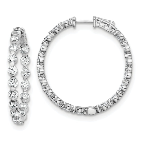 Sterling Silver Shimmer Rhodium-Plated 36 Stone 3.5mm Cz In And Out Round Hinged Hoop Earrings