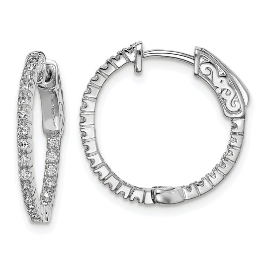 Sterling Silver Shimmer Rhodium-Plated 42 Stone 1.3mm Cz In And Out Round Hinged Hoop Earrings