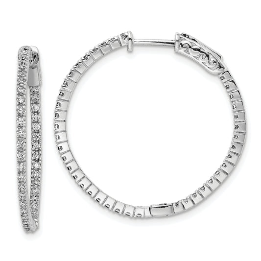 Sterling Silver Shimmer Rhodium-Plated 80 Stone 1.25mm Cz In And Out Round Hinged Hoop Earrings