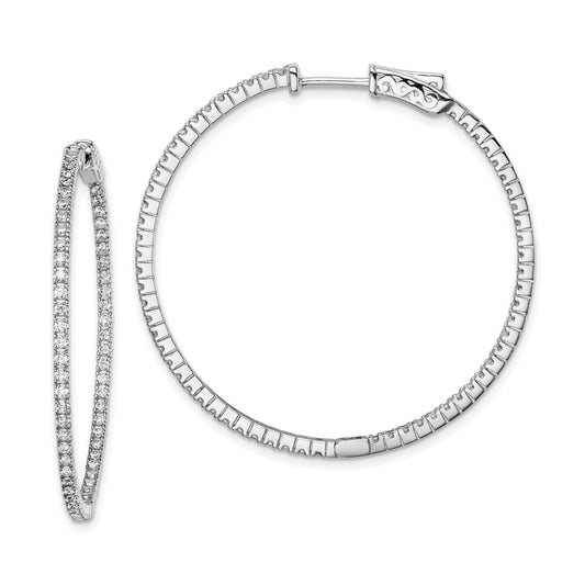 Sterling Silver Shimmer Rhodium-Plated 122 Stone 1.3mm Cz In And Out Round Hinged Hoop Earrings