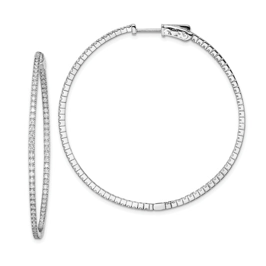 Sterling Silver Shimmer Rhodium-Plated 162 Stone 1.2mm Cz In And Out Round Hinged Hoop Earrings