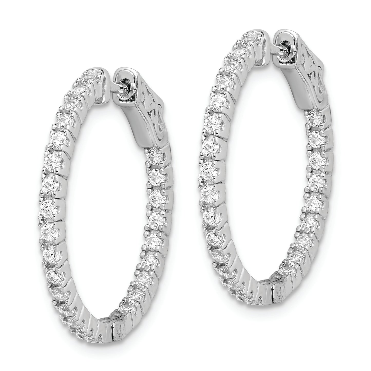 Sterling Silver Shimmer Rhodium-Plated 50 Stone 1.75mm Cz In And Out Round Hinged Hoop Earrings