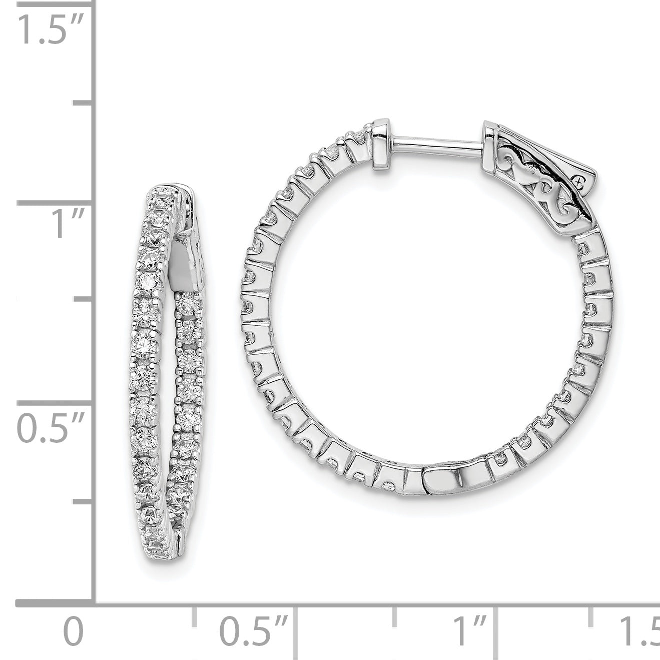 Sterling Silver Shimmer Rhodium-Plated 50 Stone 1.75mm Cz In And Out Round Hinged Hoop Earrings