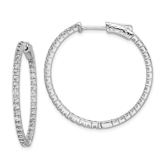 Sterling Silver Shimmer Rhodium-Plated 76 Stone 1.6mm Cz In And Out Round Hinged Hoop Earrings