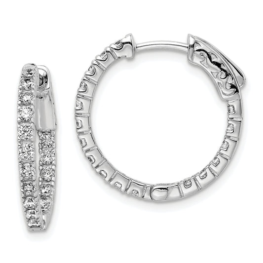 Sterling Silver Shimmer Rhodium-Plated 34 Stone 1.9mm Cz In And Out Round Hinged Hoop Earrings