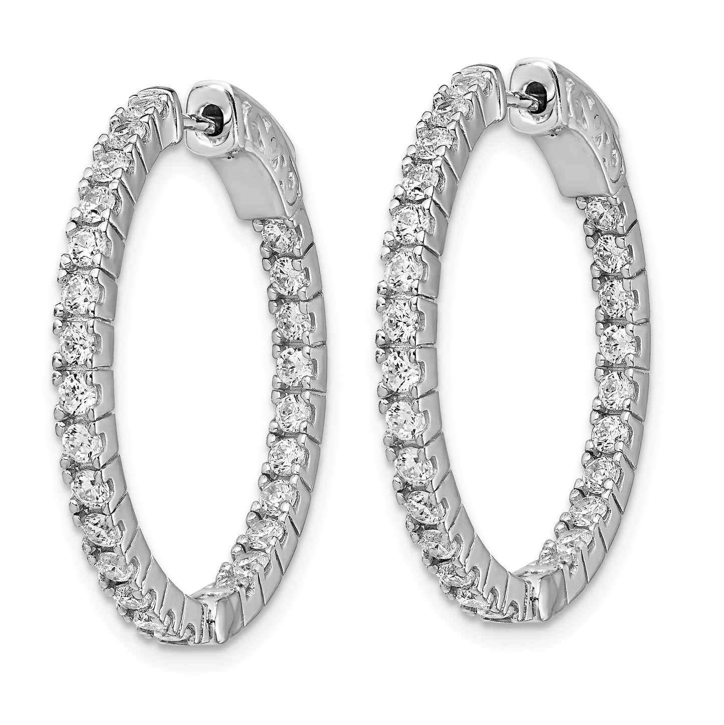 Sterling Silver Shimmer Rhodium-Plated 50 Stone 1.9mm Cz In And Out Round Hinged Hoop Earrings