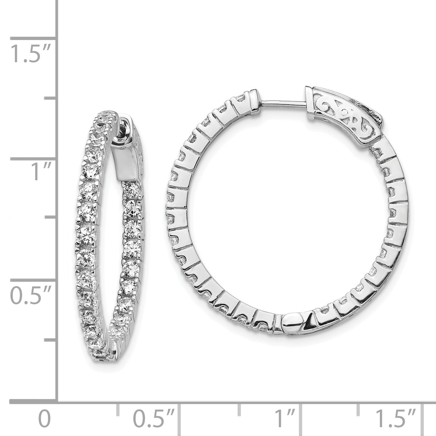 Sterling Silver Shimmer Rhodium-Plated 50 Stone 1.9mm Cz In And Out Round Hinged Hoop Earrings