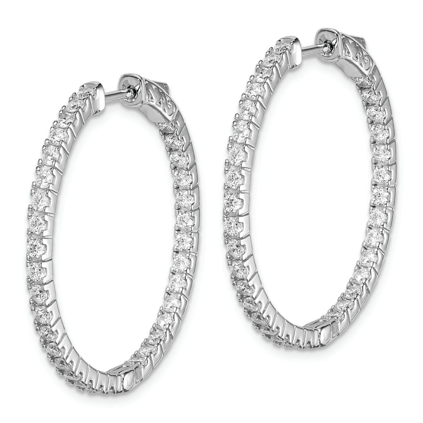 Sterling Silver Shimmer Rhodium-Plated 66 Stone 1.9mm Cz In And Out Round Hinged Hoop Earrings