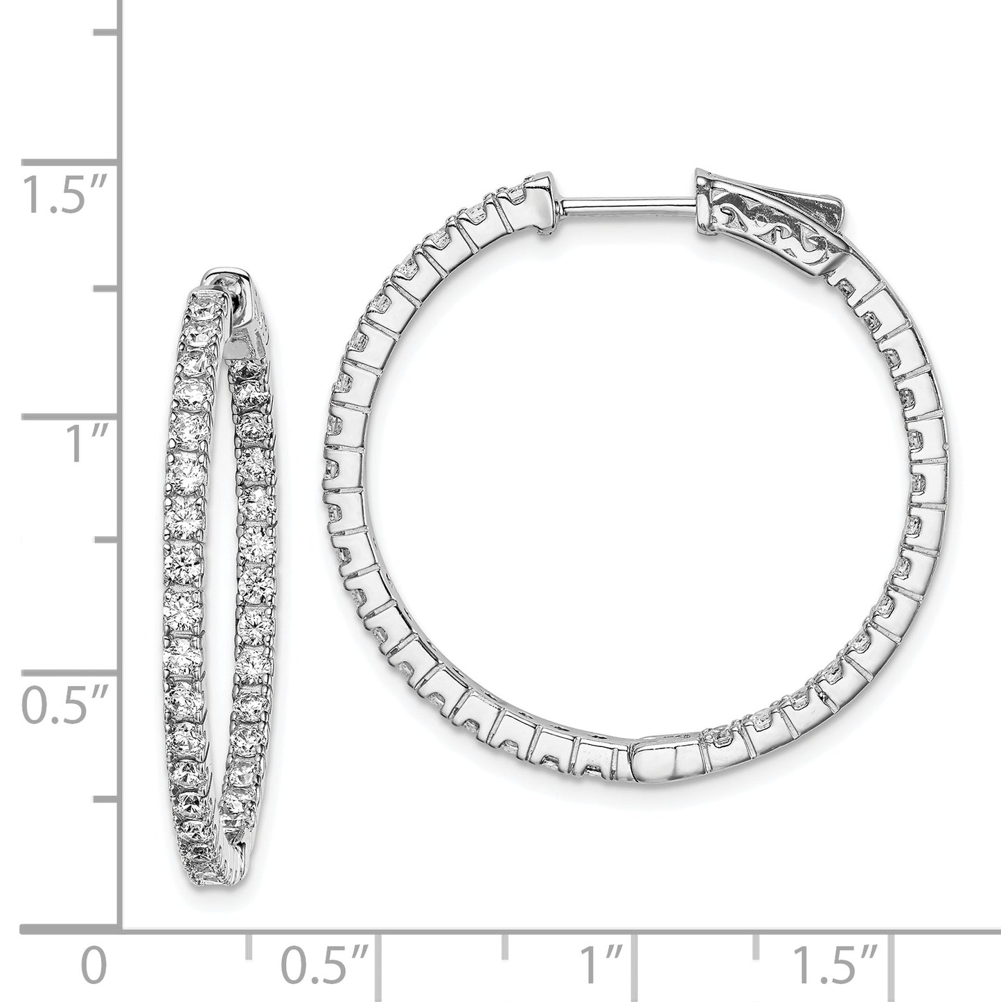 Sterling Silver Shimmer Rhodium-Plated 66 Stone 1.9mm Cz In And Out Round Hinged Hoop Earrings