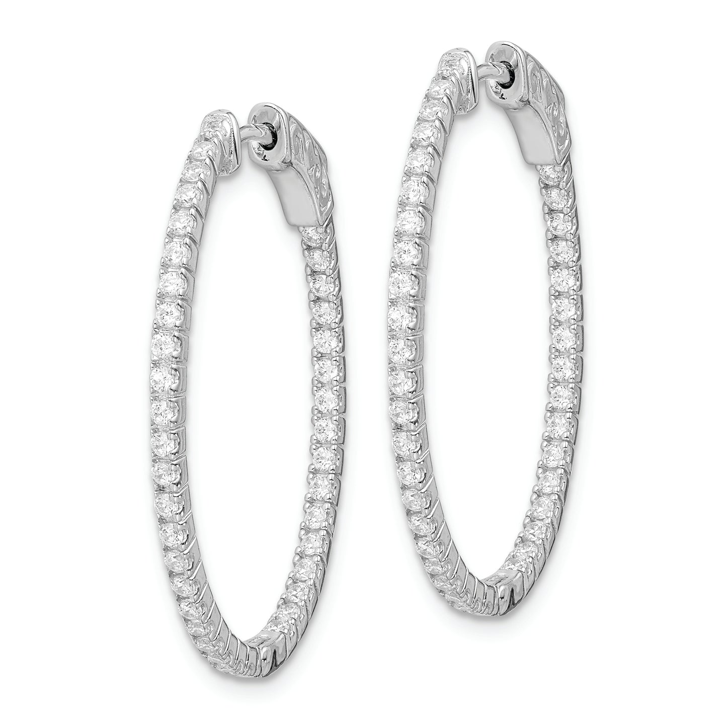 Sterling Silver Shimmer Rhodium-Plated 78 Stone 1.3mm Cz In And Out Oval Hinged Hoop Earrings