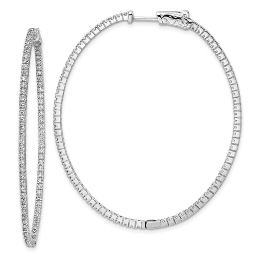 Sterling Silver Shimmer Rhodium-Plated 160 Stone 1.3mm Cz In And Out Oval Hinged Hoop Earrings