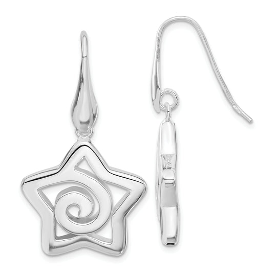 Sterling Silver Polished Star Dangle Post Earrings