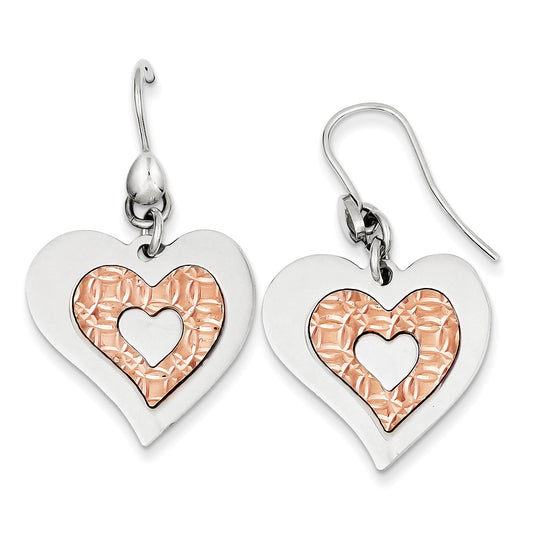 Sterling Silver Polished Heart Rose Gold-Plated Dangle Earrings