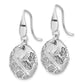 Sterling Silver Rhodium Plated Textured Leaf Circle Dangle Earrings