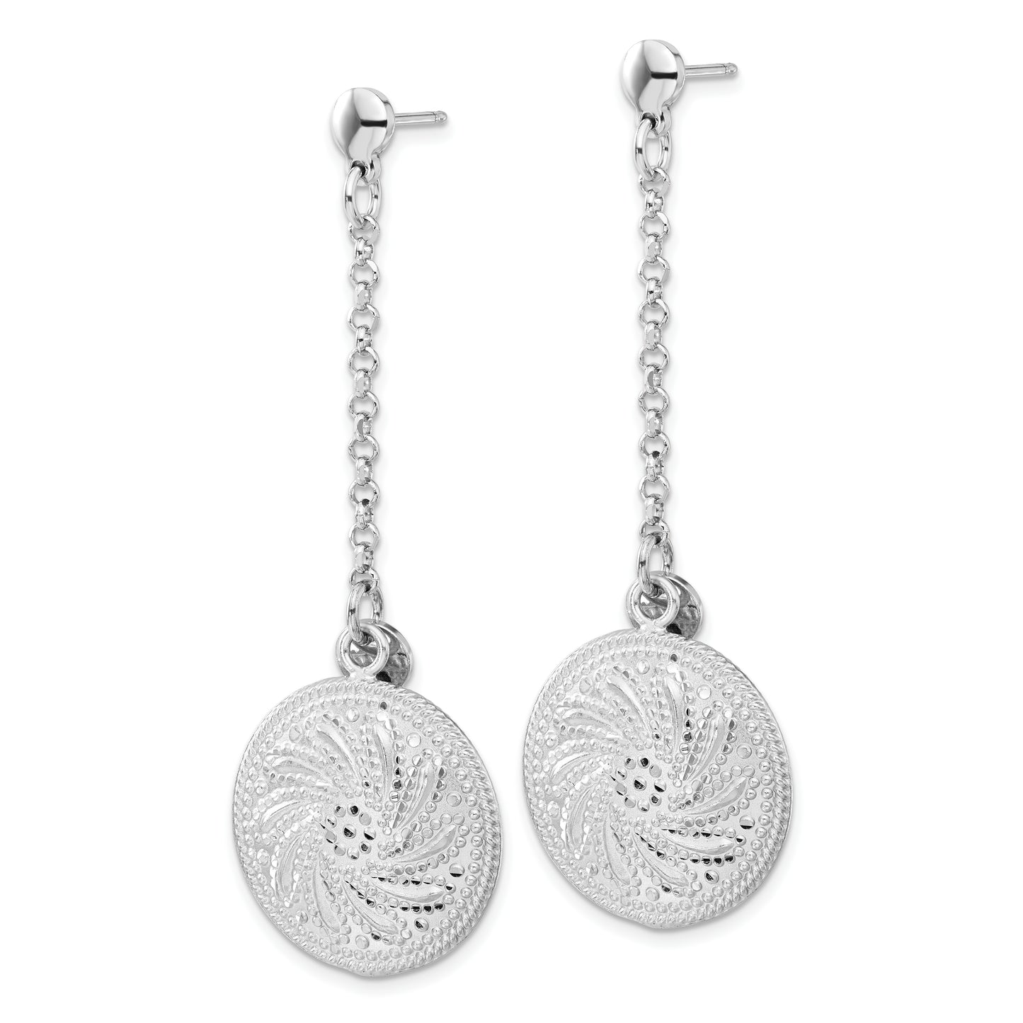 Sterling Silver Rhodium Plated D/C Circle Discs Post Dangle Earrings