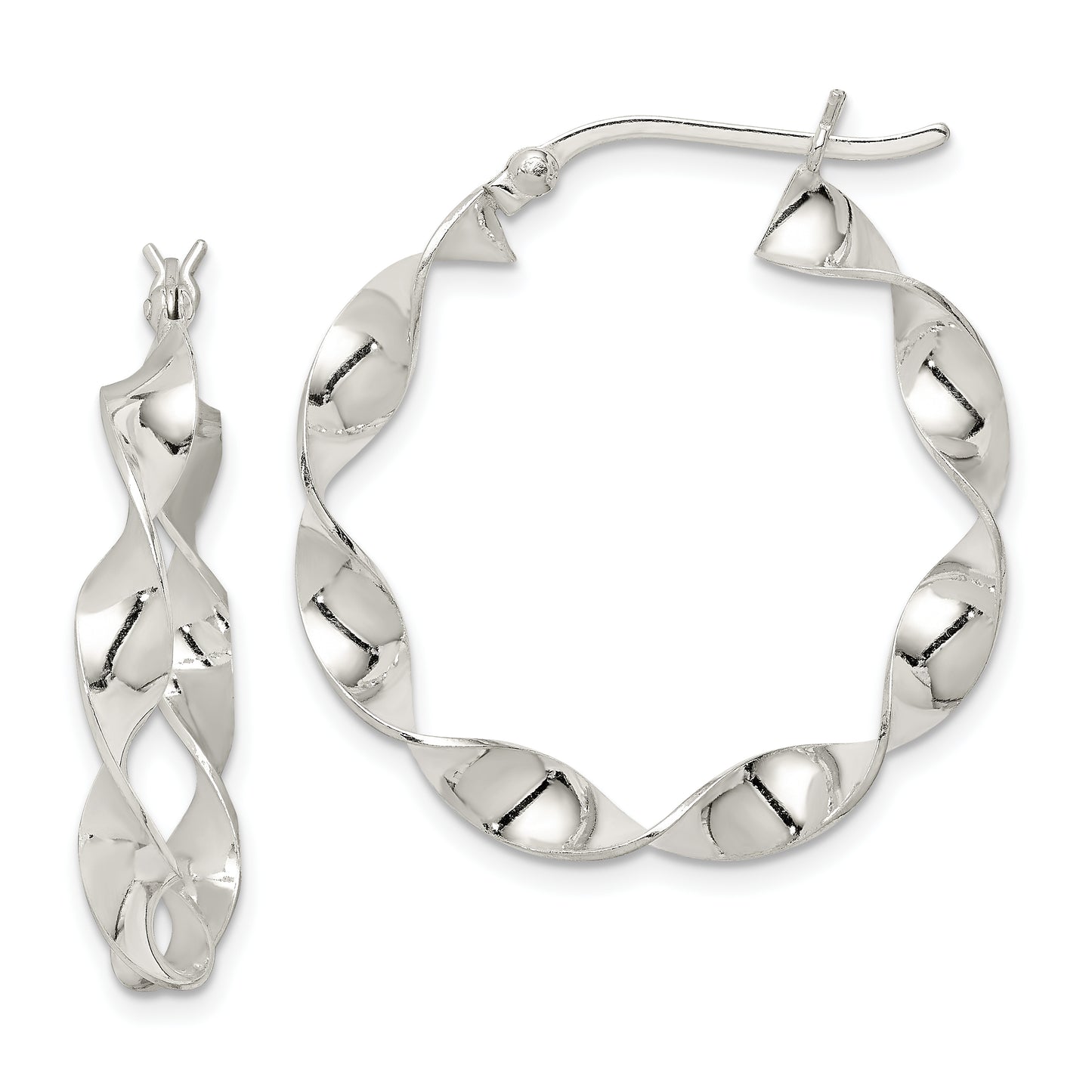 Sterling Silver Twisted 4X30mm Hoop Earrings