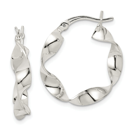 Sterling Silver Twisted 4X22mm Hoop Earrings