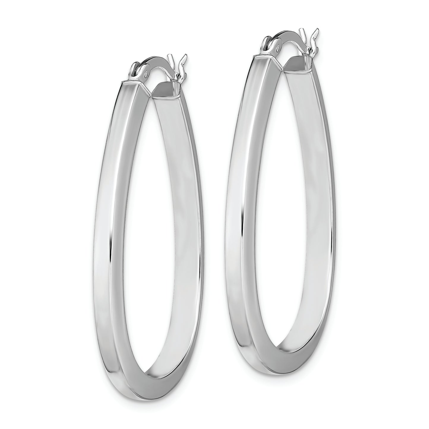 Sterling Silver Rhod-Plated Square Tube 4mm Teardrop Hoop Earrings