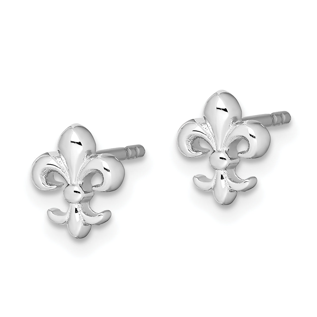 Sterling Silver Rhodium-Plated Polished Fleur De Lis Post Earrings