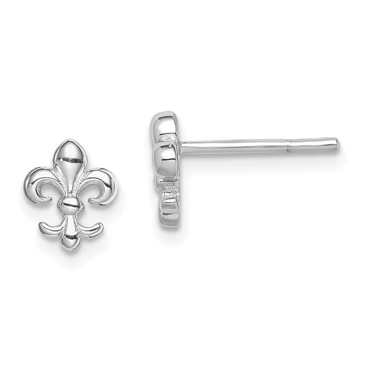 Sterling Silver Rhodium-Plated Polished Fleur De Lis Post Earrings