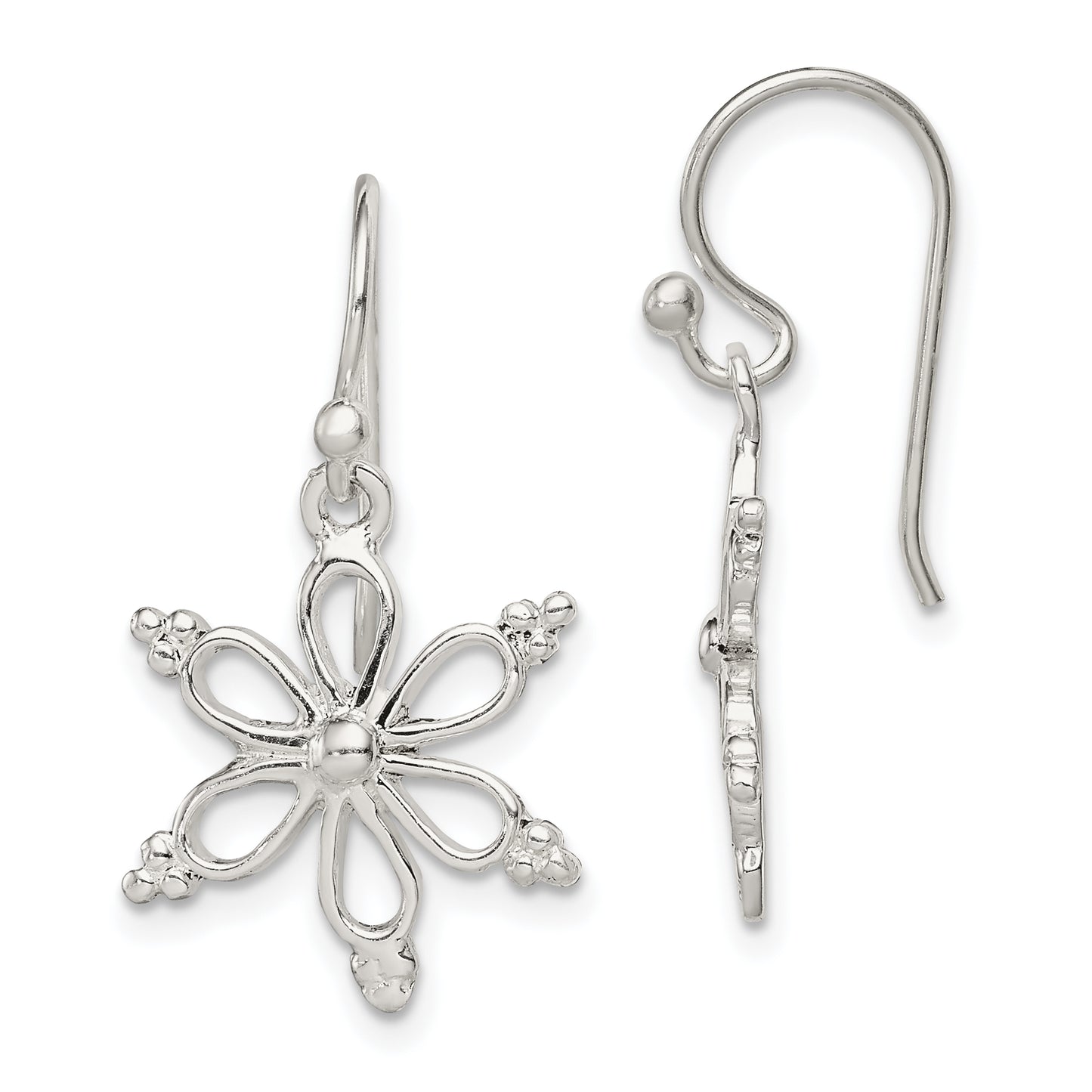 Sterling Silver Snowflake Shepherd Hook Dangle Earrings