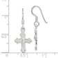 Sterling Silver Polished & Textured Cz Budded Cross Dangle Earrings