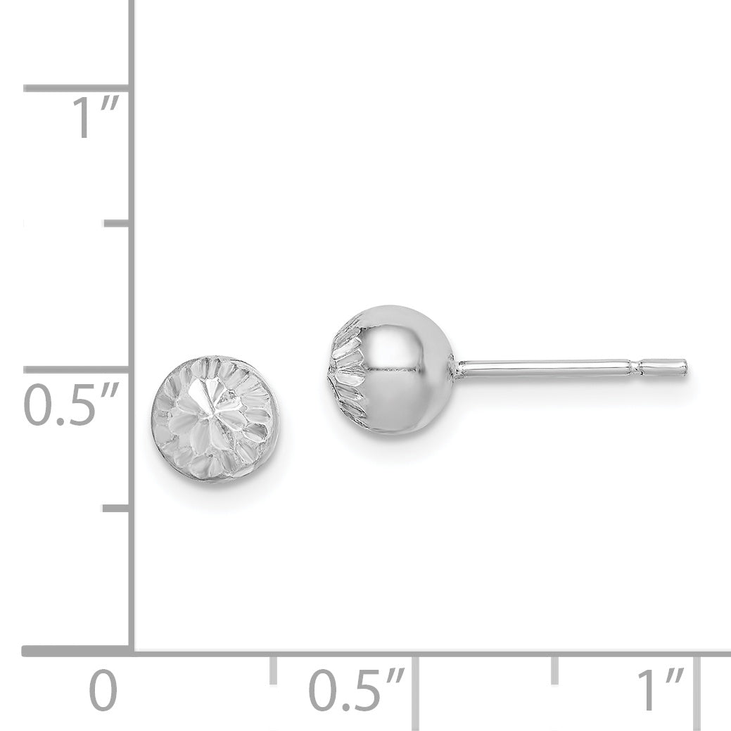 Sterling Silver Rhod-Plated Diamond Cut 6mm Ball Post Earrings