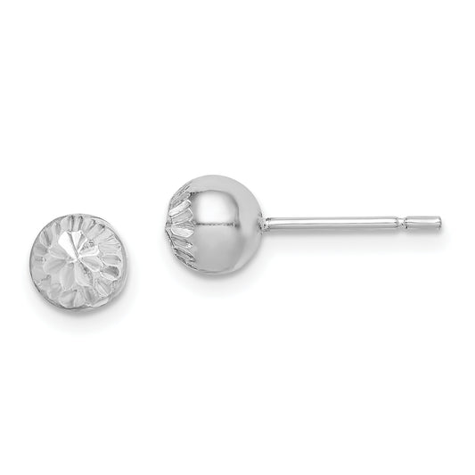 Sterling Silver Rhod-Plated Diamond Cut 6mm Ball Post Earrings