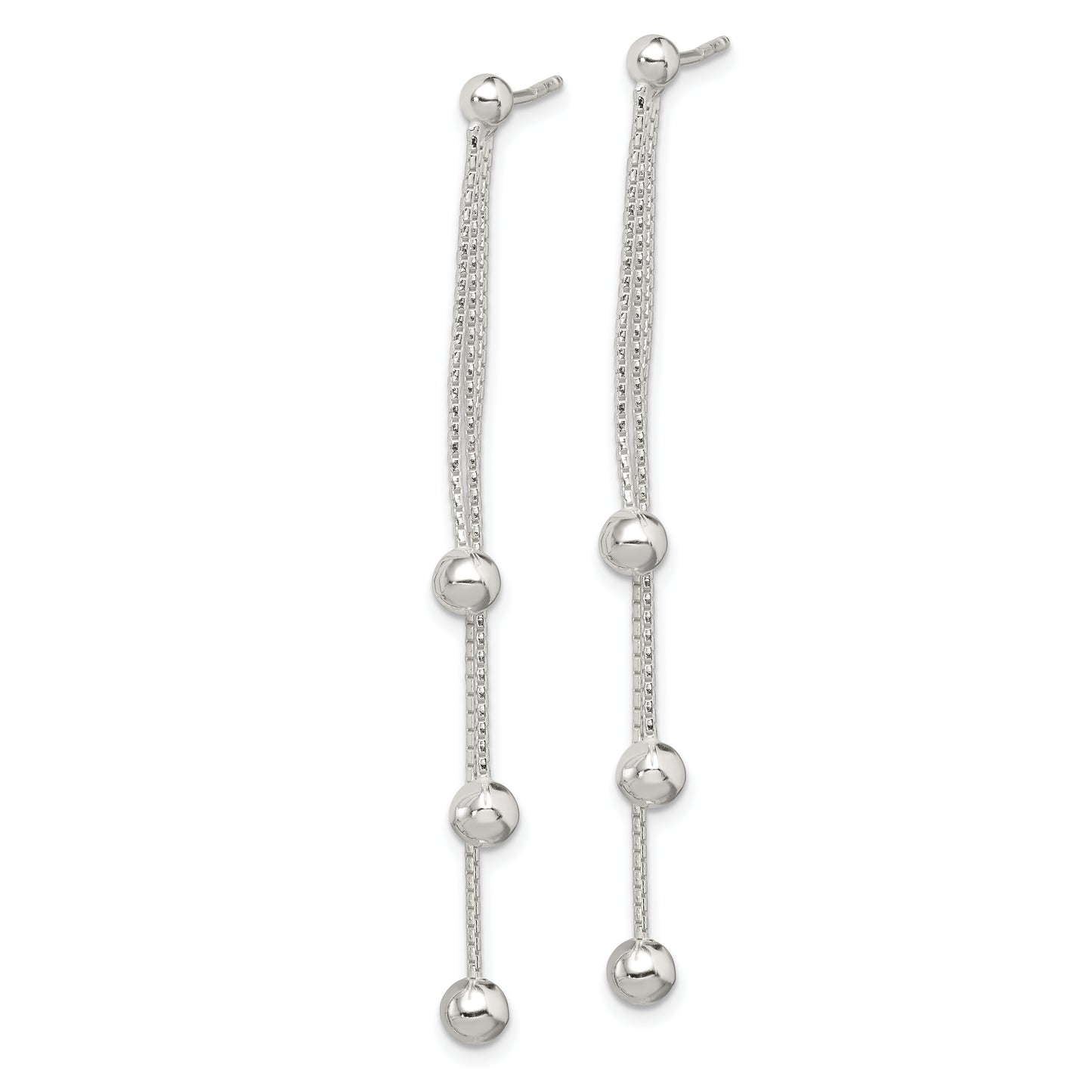 Sterling Silver Polished 3-Strand Beaded Post Dangle Earrings