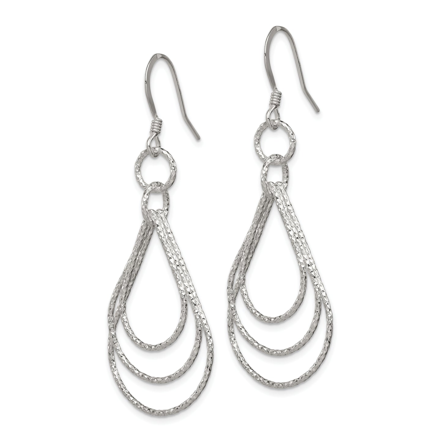 Sterling Silver Textured Teardrops Dangle Earrings