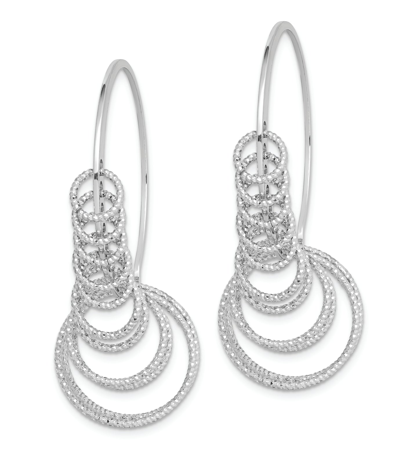 Sterling Silver Rhodium-Plated D/C Graduated Circle Dangle Hoop Earrings