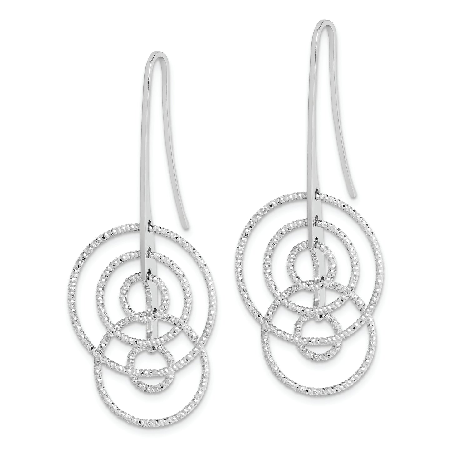 Sterling Silver Rhodium Plated D/C Circles Dangle Earrings