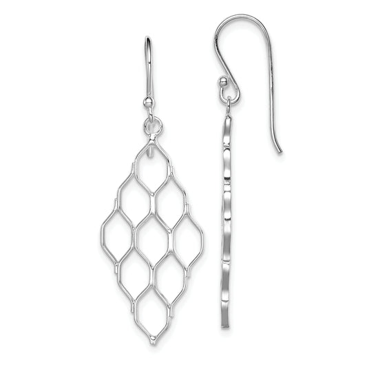 Sterling Silver Rhodium-Plated Polished Honeycomb Dangle Earrings