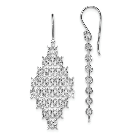 Sterling Silver Rhodium-Plated Polished Chain Link Dangle Earrings