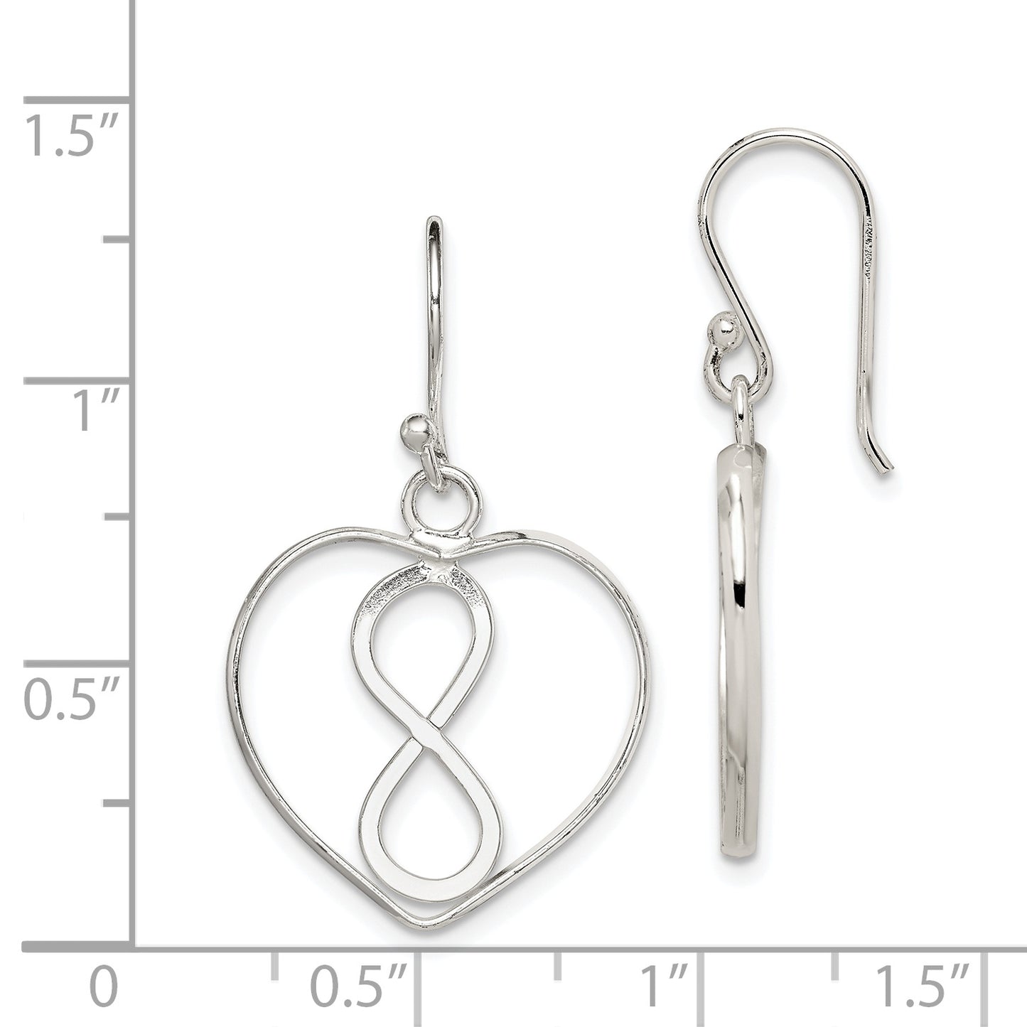 Sterling Silver Rhodium-Plated Polished Infinity Open Heart Dangle Earrings