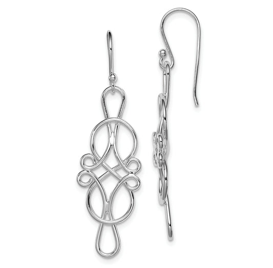 Sterling Silver Rhodium-Plated Fancy Knot Design Dangle Earrings