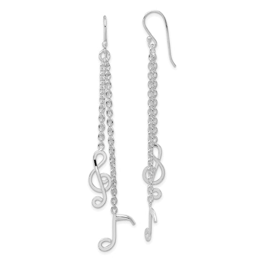 Sterling Silver Rhodium-Plated Musical Notes Dangle Earrings