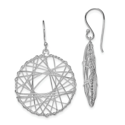 Sterling Silver Rhodium-Plated Textured Wrapped Wire Circle Dangle Earrings