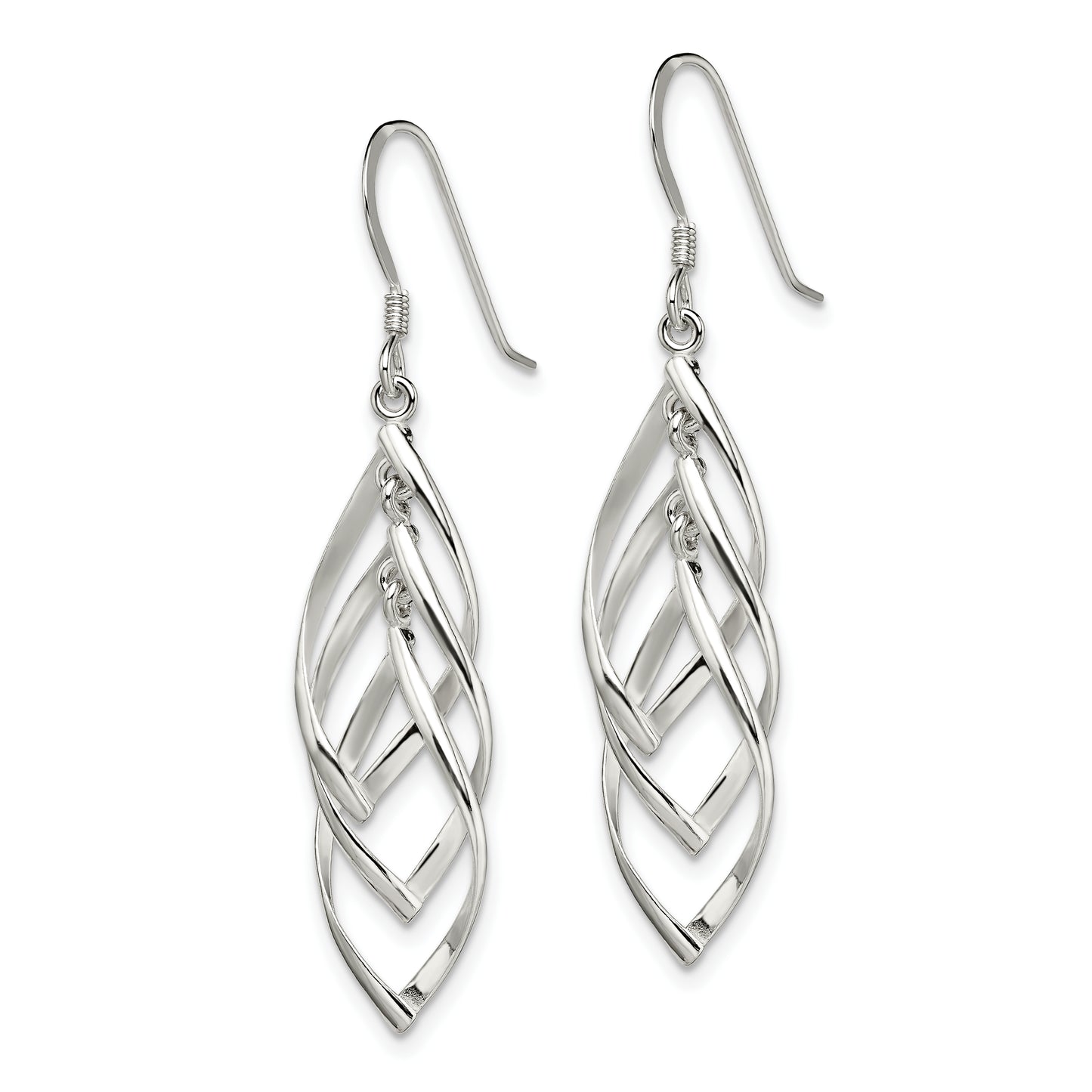 Sterling Silver Polished Fancy Twisted & Intertwined Dangle Earrings