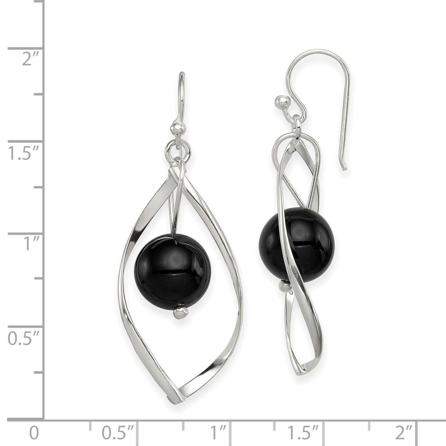 Sterling Silver Polished Onyx Twisted Dangle Earrings