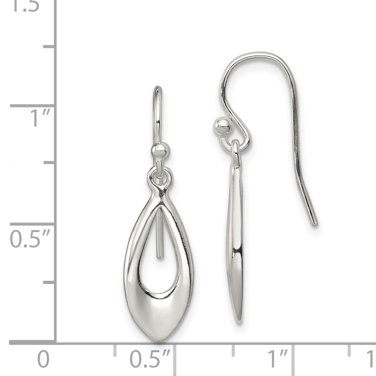 Sterling Silver Polished Teardrop Dangle Shepherd Hook Earrings