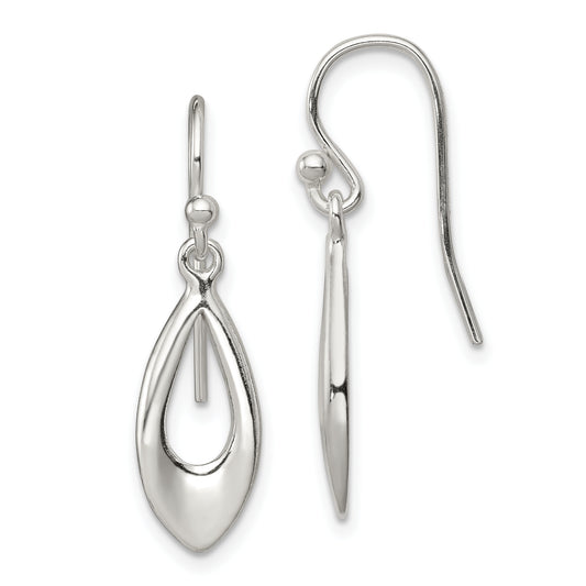 Sterling Silver Polished Teardrop Dangle Shepherd Hook Earrings