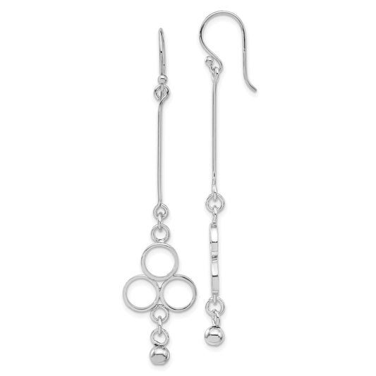 Sterling Silver Rhodium Plated Circles With Bead Dangle Earrings