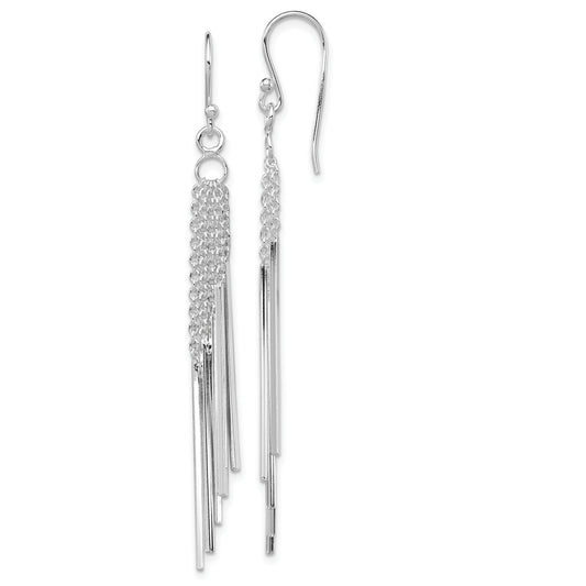 Sterling Silver Rhodium-Plated Polished Five Chains & Bars Dangle Earrings