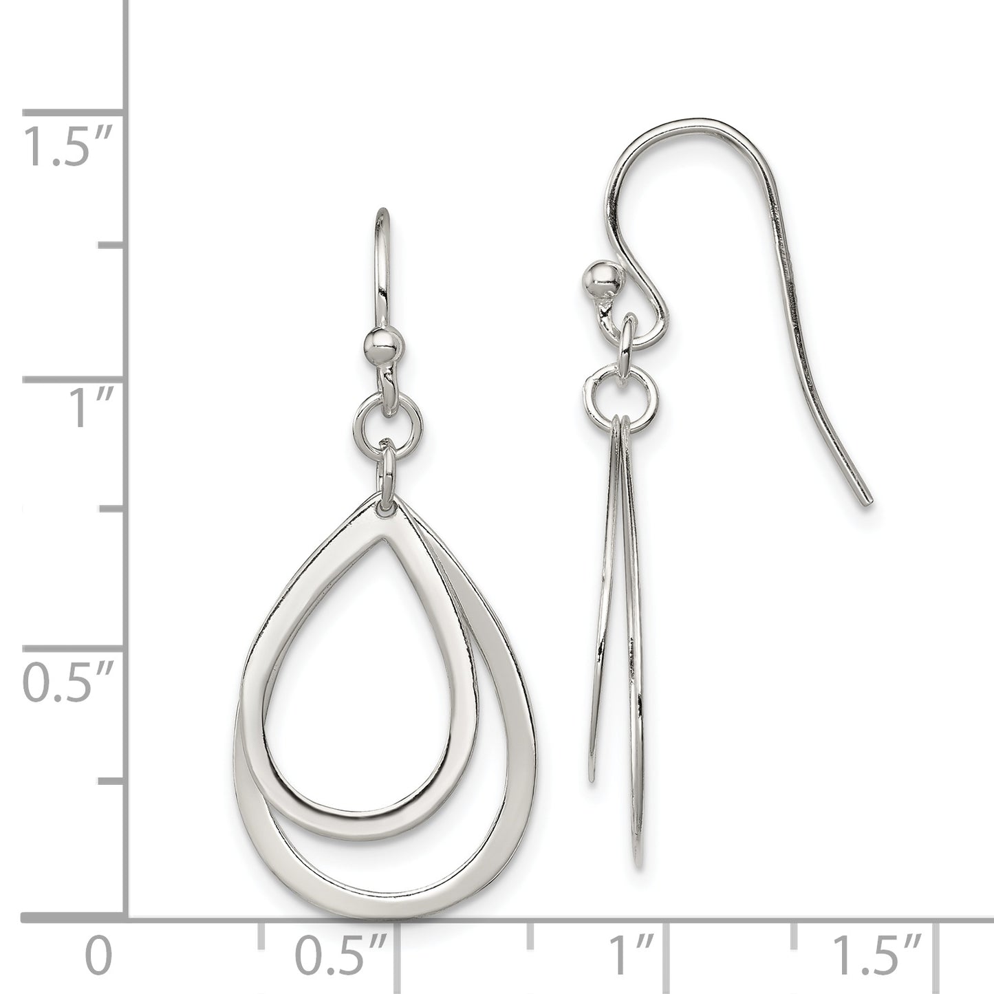 Sterling Silver Polished Double Teardrop Dangle Shepherd Hook Earrings