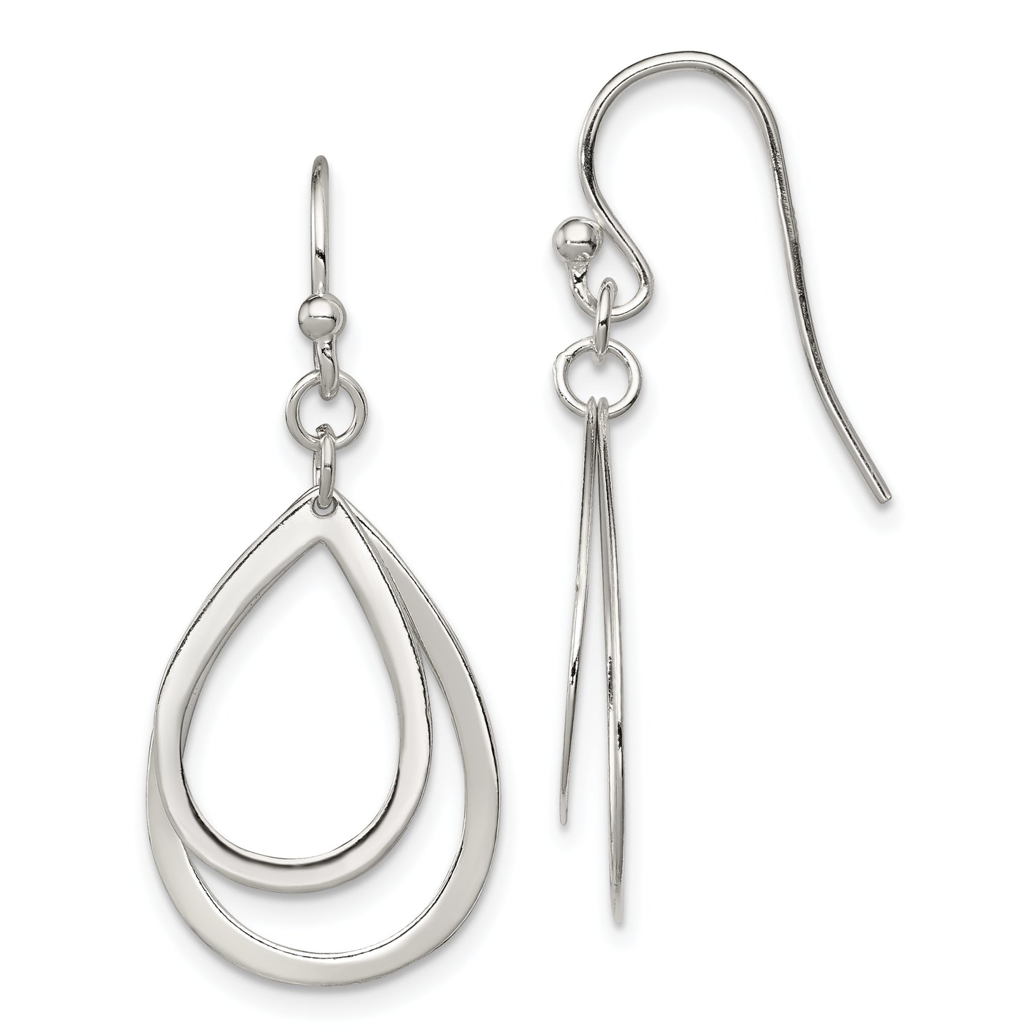 Sterling Silver Polished Double Teardrop Dangle Shepherd Hook Earrings