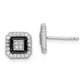 Sterling Silver Rh-Plated Black Enamel & Pav Cz Square Halo Post Earrings